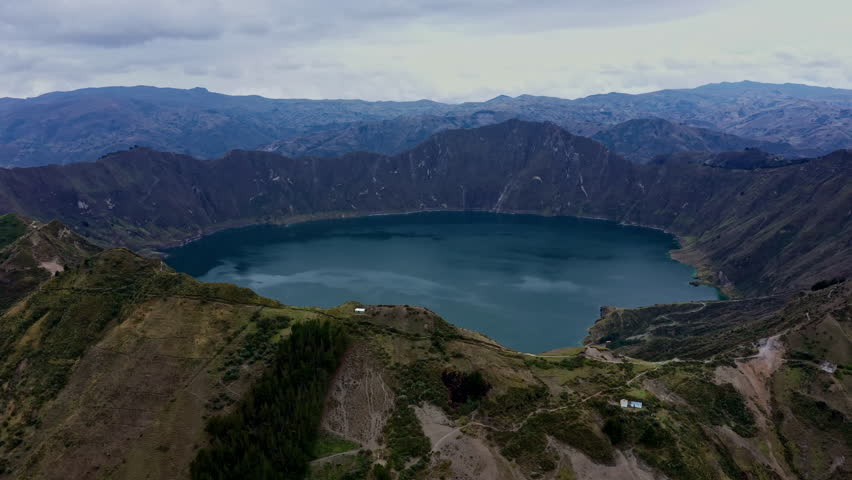 The crater lake of the Quilotoa volcano, a famous tourist destination in Ecuador, South America