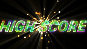 Animation of lightning effect over high score text banner against yellow spots of light. Video game interface and technology concept - Powered by Shutterstock - Get 15% off with code: PIKWIZARD15