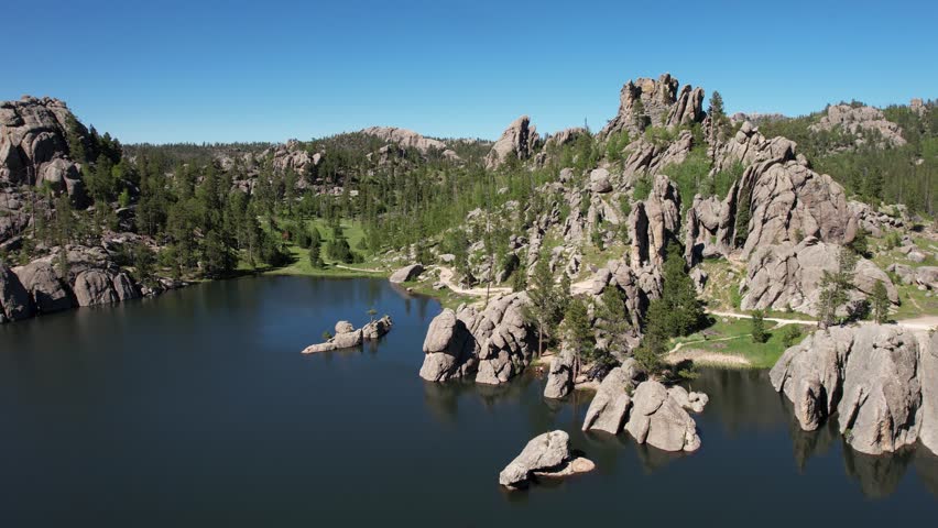 Aerial View of Sylvan Lake and Rock Formations, Natural Landmarks of South Dakota USA and Custer State Park