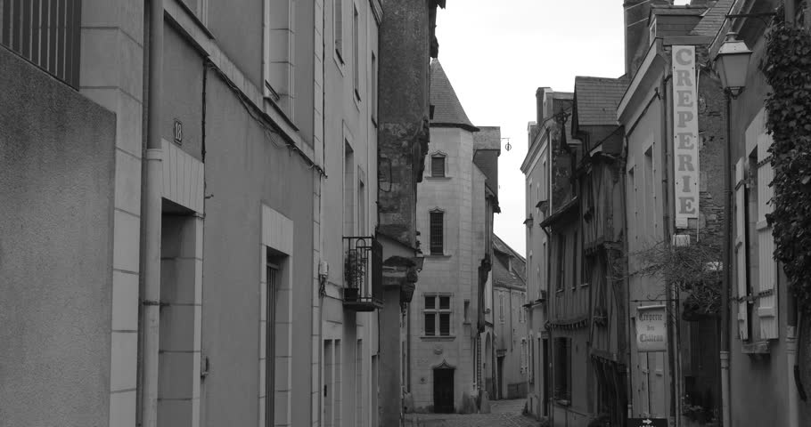 Middle Ages Street And Buildings In Angers France - black and white