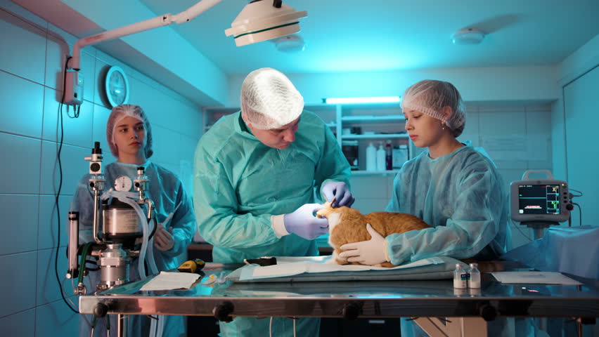 The doctor repositions the cat after a ear check for further examination. Nurse helps the Veterinarian by holdong down the feline. High quality 4k footage Royalty-Free Stock Footage #1100516765