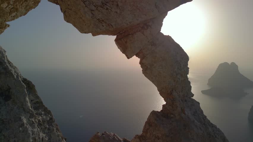 Celebrity social media sunset spot for hikers. Amazing aerial view flight drone