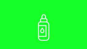 Animated spray white line icon. Bottle with dispenser. Facial mist. Loop HD video with chroma key, alpha channel on transparent background, black solid background. Outline motion graphic animation
