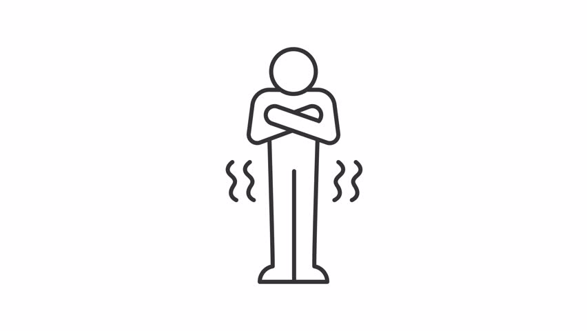 Animated chills linear icon. Fever and temperature. Flu symptom. Trembling person. Seamless loop HD video with alpha channel on transparent background. Outline motion graphic animation