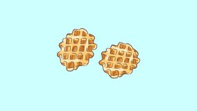 Golden cute waffles in flat illustration footage video