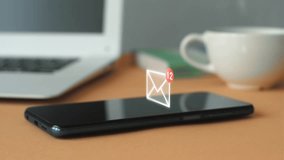 Work from Home,Coffee Cup,Wireless Technology,Text Message.Incoming Text message received on mobile smart phone - Powered by Shutterstock - Get 15% off with code: PIKWIZARD15