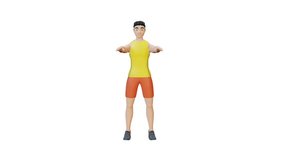 Animated character doing Air Squats-Front View. Air Squat exercise in 3d animation and illustration. Perfect for fitness themed productions, health product, diet, weight loss, video editing. 3d Render