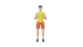 Animated character doing High Knee Tap-Front View. High Knee Tap exercise in 3d animation and illustration. Perfect for fitness themed productions, healthy, diet, weight loss, video editing. 3d Render