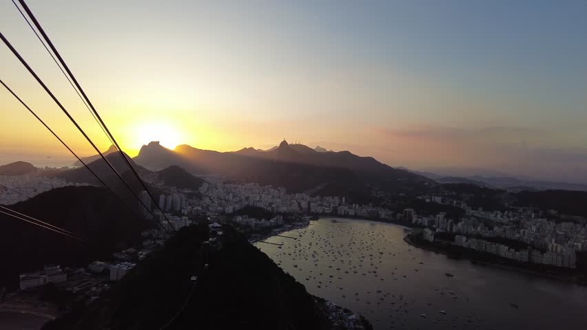 Sunset view from top of Sugar Loaf mountain on Rio de Janeiro Brazil. High quality 4k footage.