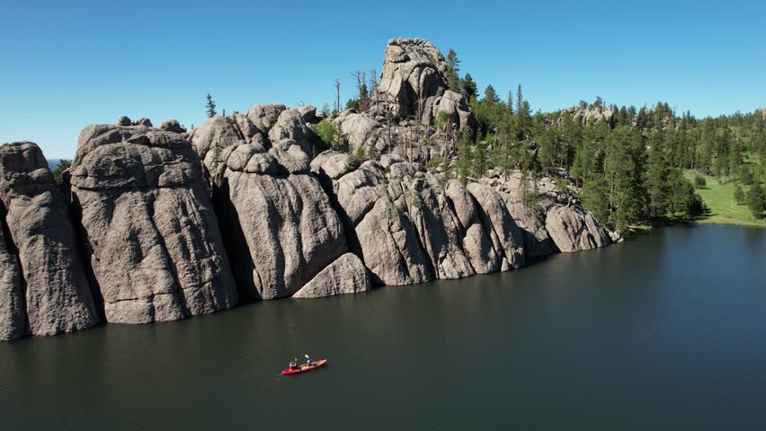 Aerial View of Kayak in Sylvan Lake, Custer State Park, South Dakota USA on Sunny Summer Day