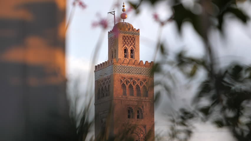 Zoomed in view of largest mosque in Marrakesh - Kutubiyya Mosque, Morocco | Shutterstock HD Video #1100535773