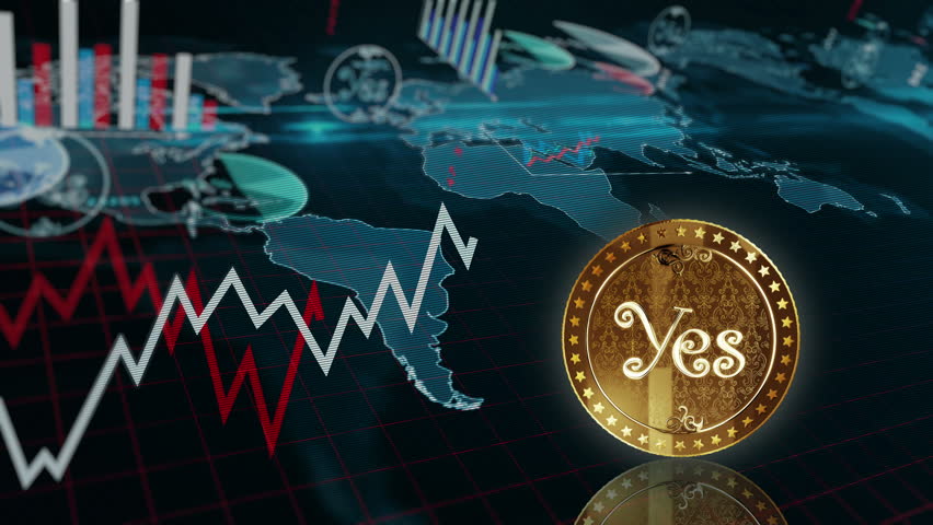 Yes or No random choice golden coin turning over the chart. Price trend graph with growing and falling line. Online payment and transaction 3d abstract concept. Loopable and seamless. | Shutterstock HD Video #1100538965