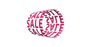 Sale or discount typography on white background. Sale loop animation. Advertising animated banner. Kinetic typography animation. Kinetic style word sale as animated cylinder. 4K resolution.