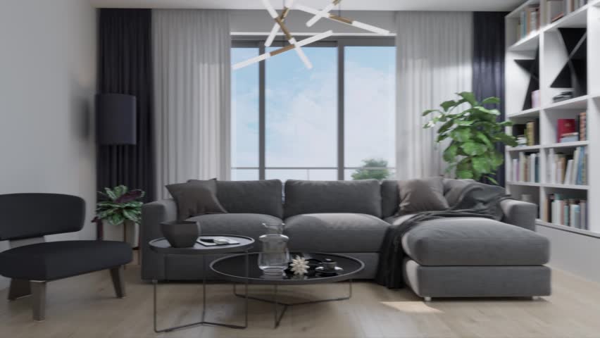3d video rendering footage contemporary interior design of the living room. Stylish interior of the living room | Shutterstock HD Video #1100562513