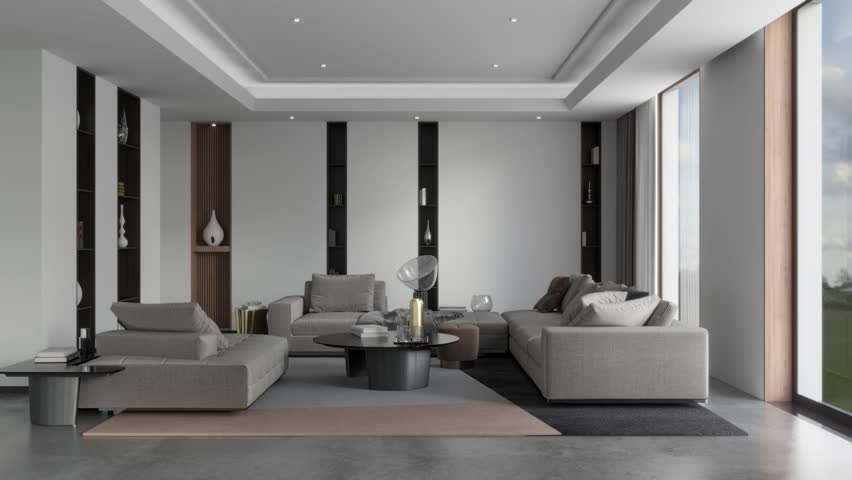 3d video rendering footage contemporary interior design of the living room. Stylish interior of the living room | Shutterstock HD Video #1100562533