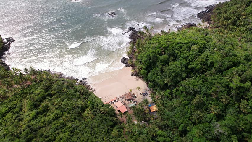 Aerial view of Havaizinho beach, Itacare, Bahia, Brazil. Tourist place with sea and vegetation. top view.