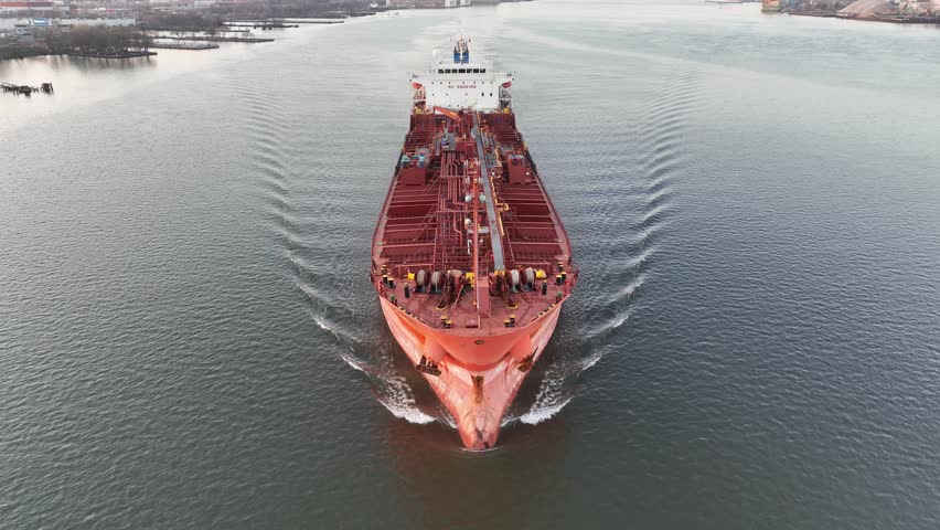 Aerial View of Oil Tanker Ship on the Delaware River