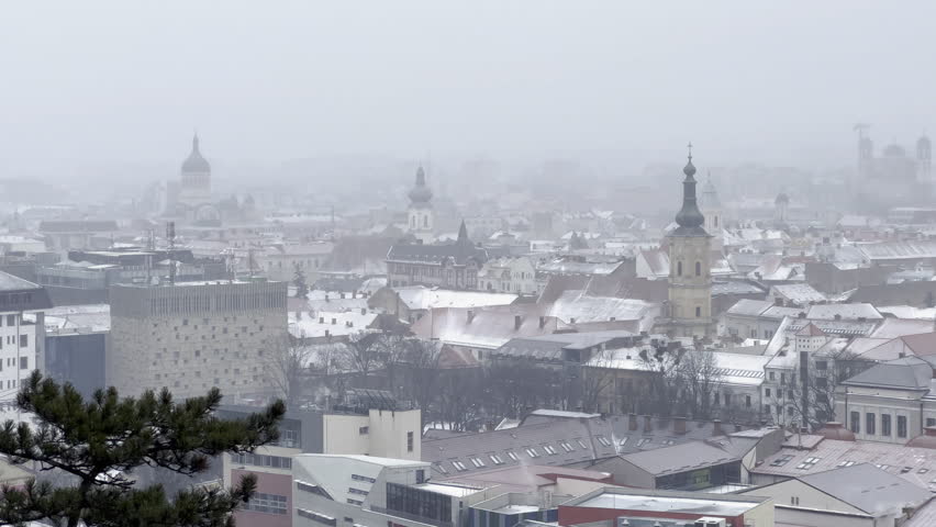 Cluj Napoca City seen on a overcast and gloomy day at winter
