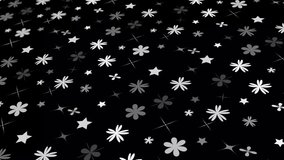 Animated abstract pattern with geometric elements in the form of flowers.black gradient background