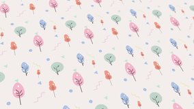 Animated abstract pattern with geometric elements in the shape of a tree. pastel color gradient background