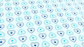 Animated abstract pattern with heart shaped geometric elements. blue gradient background