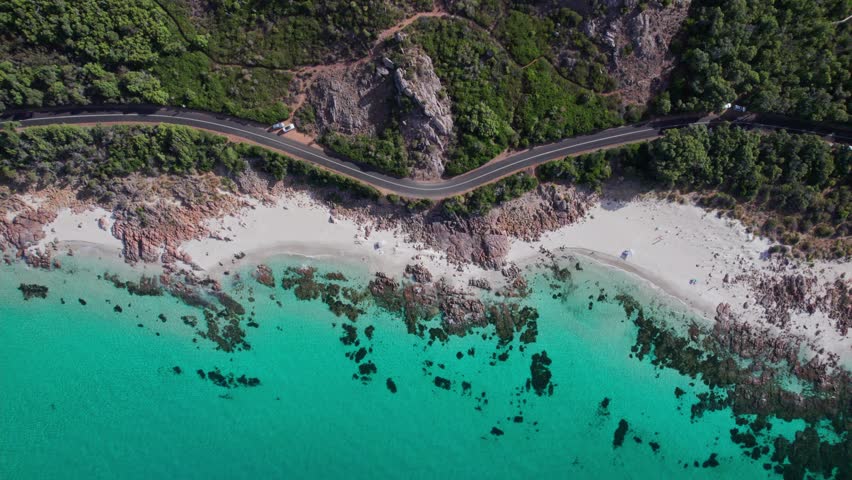 Side view of coastline and road with no cars or people in Eagle bay, dunsborough Western Australia