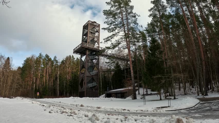 The Treetop Walking Path Complex Anyksciai Laju Takas, Anyksciai Pinewood, the Observation Tower and Sventoji River. Lithuania. Sunny Winter Day