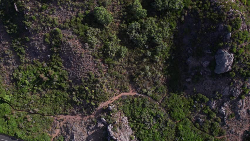 Aerial backwards reveal of bush, road and coastline of Eagle bay in Western Australia