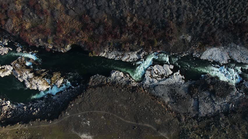Top Down Aerial View of Snake River Canyon and Pillar Falls, Idaho USA, High Angle Drone Shot