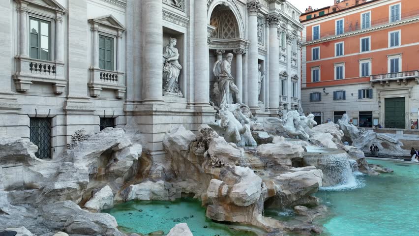 Trevi Fountain in Rome, Italy.
View of the fountain most visited by tourists. Fontana di Trevi Royalty-Free Stock Footage #1100589763