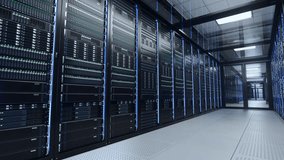 Corridor with Server Racks with Blinking Lights inside Bright Working Data Center. Advanced Cloud Computing Concept. - Powered by Shutterstock - Get 15% off with code: PIKWIZARD15