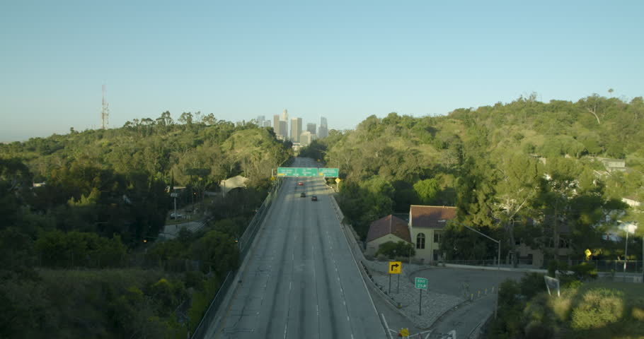 Los Angeles California, USA - March 29th, 2020: Downtown bridge overlooking the city, empty no traffic during covid-19 Pandemic. Royalty-Free Stock Footage #1100598333
