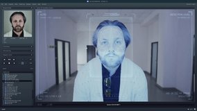 Playback CCTV camera on computer screen. Outside security camera of business office. AI program with facial recognition and personal profiles. Face scanning system. Digital surveillance and tracking. - Powered by Shutterstock - Get 15% off with code: PIKWIZARD15