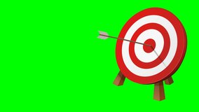 Perfect shot right in the center of the circular red and white target on a wooden tripod of an arrow on a green background - Powered by Shutterstock - Get 15% off with code: PIKWIZARD15