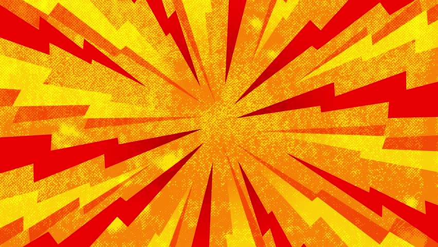 Bright Comic Book Looping Background, Cartoon Looping Background, Red and Yellow Lightning Bolts on an Orange Textured Background