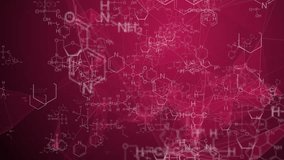 Animation of structural chemical formulas on a viva magenta background in abstract digital space. Videos loop