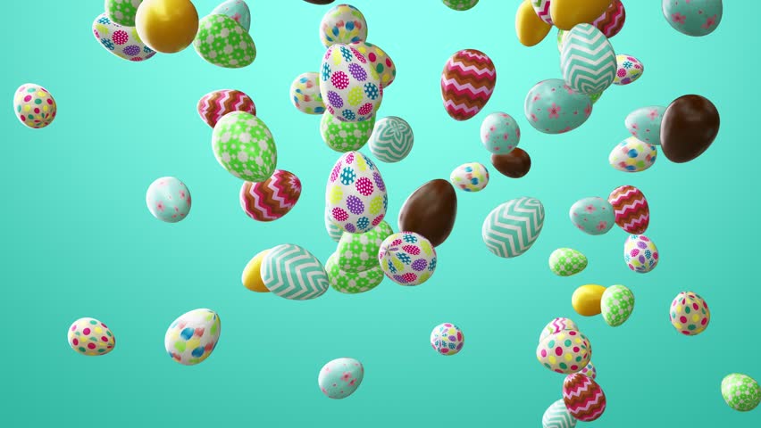 Beautiful Easter background with colorful Easter Eggs falling down. Professional Cinematic 4K 3d Animation. 3D Illustration Royalty-Free Stock Footage #1100618047