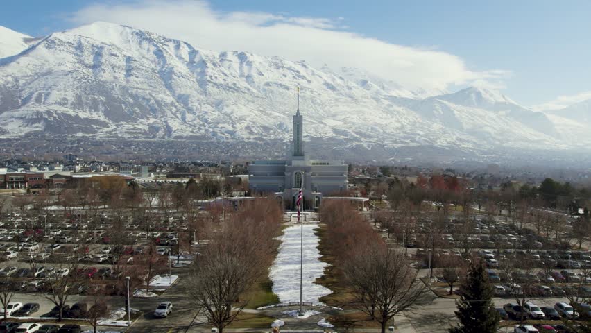 Mount Timpanogos LDS Mormon Temple Religious Building, Aerial Drone Flight
