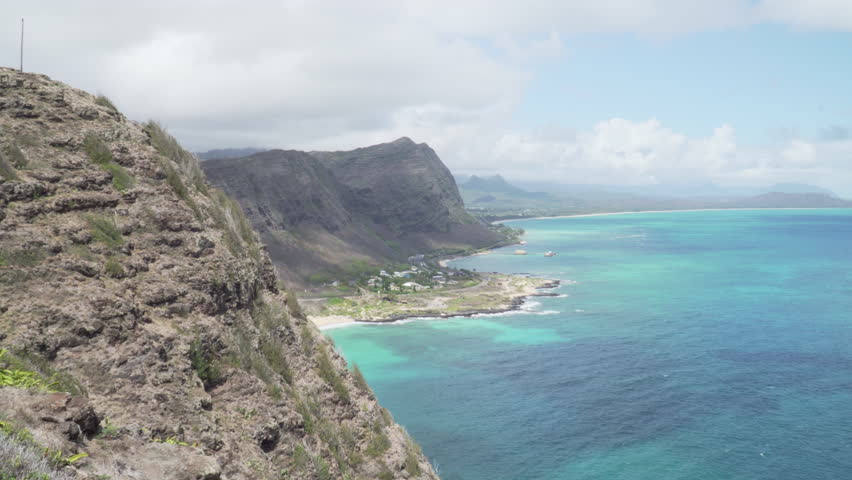 View of Eastern Coast of the Island of Oahu in Hawaii on a Sunny and Beautiful day With the Clear Blue Pacific Ocean