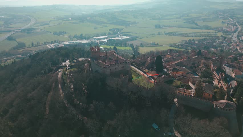 aerial view with drone of the medieval village of Gradara in the province of Pesaro Urbino in the Marche region