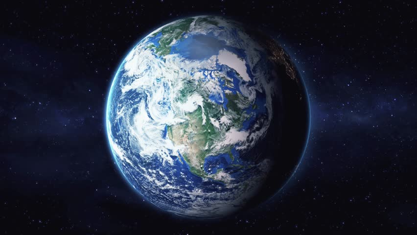 Earth zoom in from space to Vancouver, British Columbia, Canada in Art Gallery. Followed by zoom out through clouds and atmosphere into space. Satellite view. Travel intro