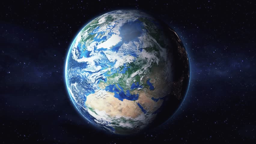 Earth zoom in from space to Edinburgh, UK in Castle. Followed by zoom out through clouds and atmosphere into space. Satellite view. Travel intro