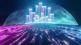 Fantasy Landscape With Future City In The Energy Dome Against The Background Of The Starry Sky. Tall Buildings With Night Stars. Modern Design. 3D Render. Seamless Animation. Loopable Stock 4k Video. - Powered by Shutterstock - Get 15% off with code: PIKWIZARD15