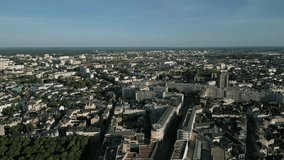 Le Mans cityscape in France. Aerial forward and sky for copy space