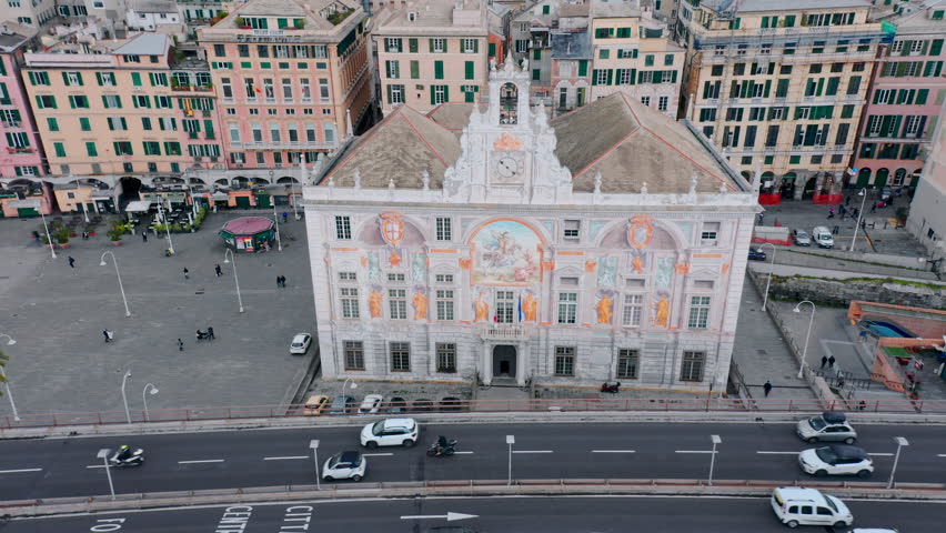 Historical Palace of St. George next to Sottopasso di Caricamento, Genoa; aerial