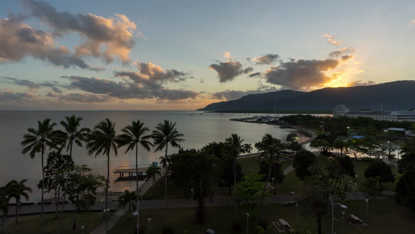 Morning Timelapse of Cairns Esplanade Lagoon at Sunrise Royalty-Free Stock Footage #1100637221