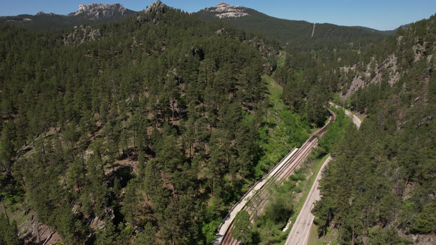 Aerial View of Historic Black Hills Railroad Near Keystone, South Dakota USA on Sunny Summer Day