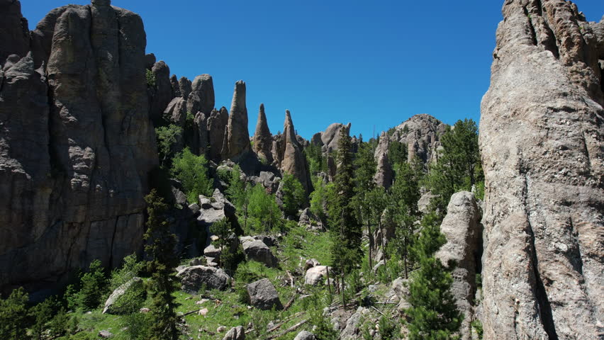 Black Hills, Custer State Park, South Dakota USA. Aerial View of Rock Formations and Landscape on Sunny Summer Day
