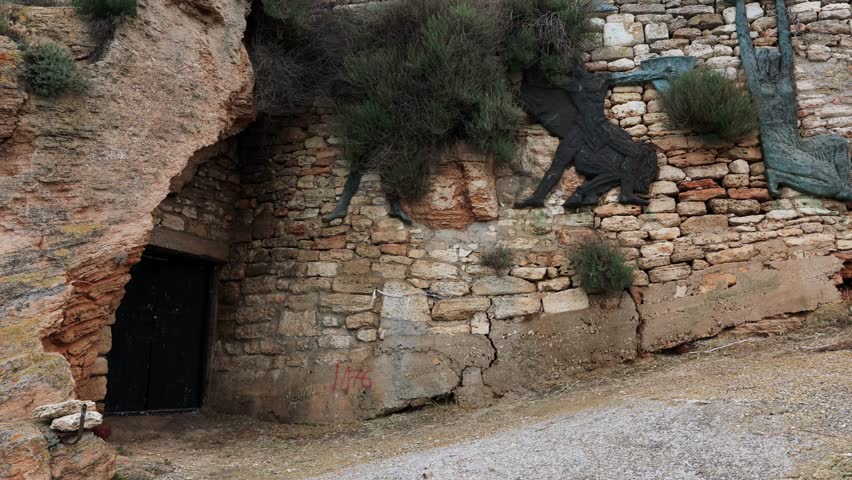 Sculpted Reliefs Decorating The Pathway To The Cliff’s Edge At Cape Kaliakra In Bulgaria. pan right