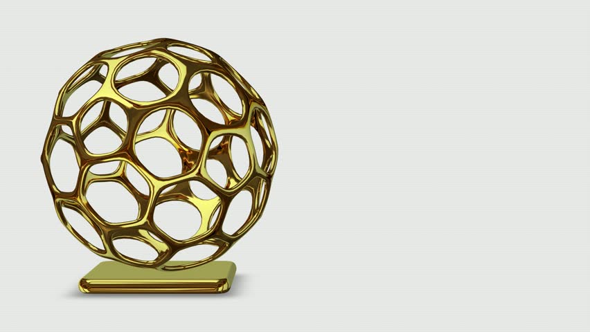 Unique golden shape in full rotation, geometric figure, background, abstract design, 3D Render
